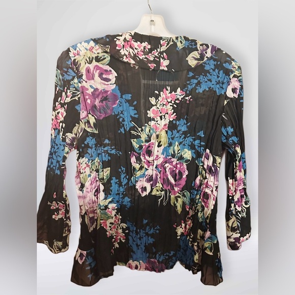 Nue Options Women’s Pleated Print 3/4 Sleeve Open Front Dress Casual Top Size M - Picture 2 of 8